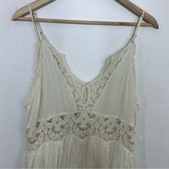 FREE PEOPLE Ilektra Lace Inset Cotton Chemise Mini Slip Dress Size Medium - Picture 7 of 15
